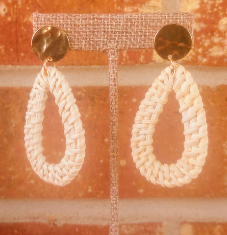 Rattan Earrings with Teardrop Bottom