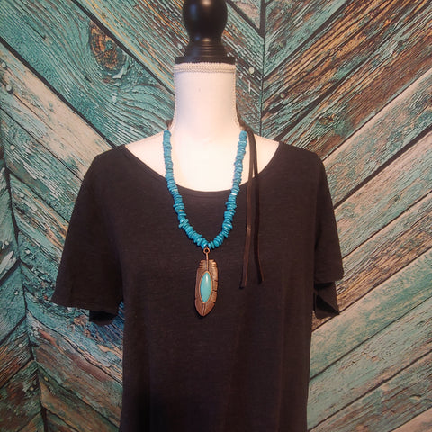 Blue Turquoise with Leather Tassel and Pendant