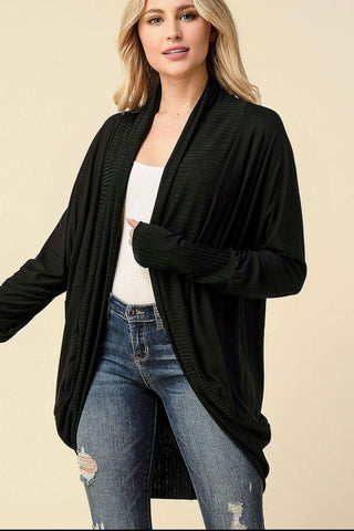 Long Sleeve Rounded Hem Cardigan - Black