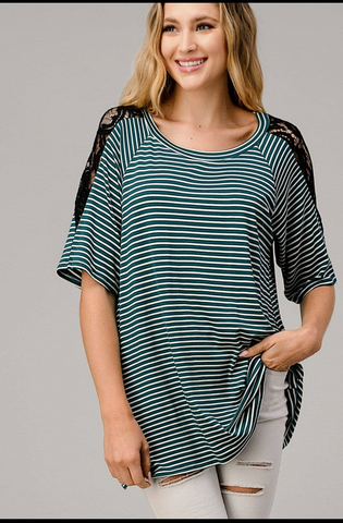 Striped Top with Lace Detail - Teal